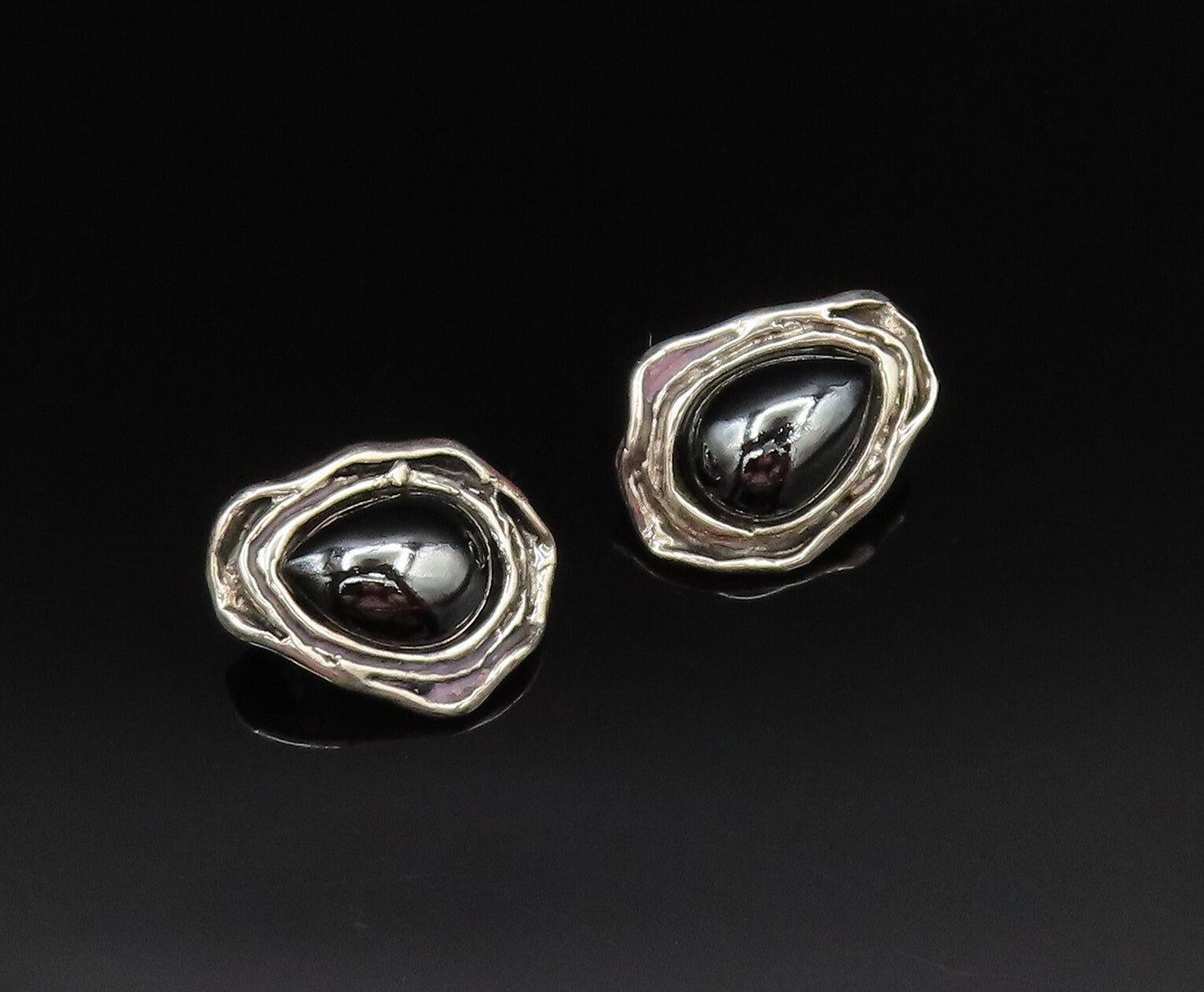 925 Sterling Silver  Vintage Modernist Hematite Non Pierced Earrings  EG12002