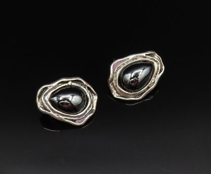 925 Sterling Silver  Vintage Modernist Hematite Non Pierced Earrings  EG12002