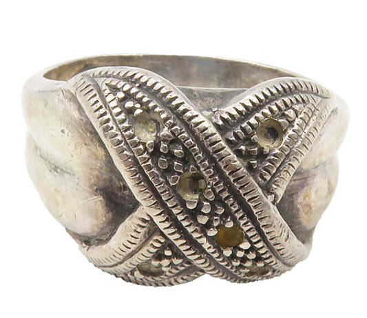 925 Sterling Silver  Vintage Marcasite Crossover Design Band Ring Sz 7 RG11884