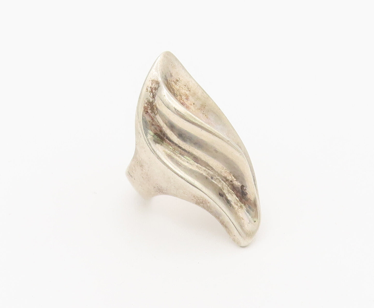 925 Sterling Silver Vintage Ring Solid Swirly Carved Broad Ring  Sz 7  RG27965
