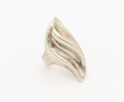 925 Sterling Silver Vintage Ring Solid Swirly Carved Broad Ring  Sz 7  RG27965