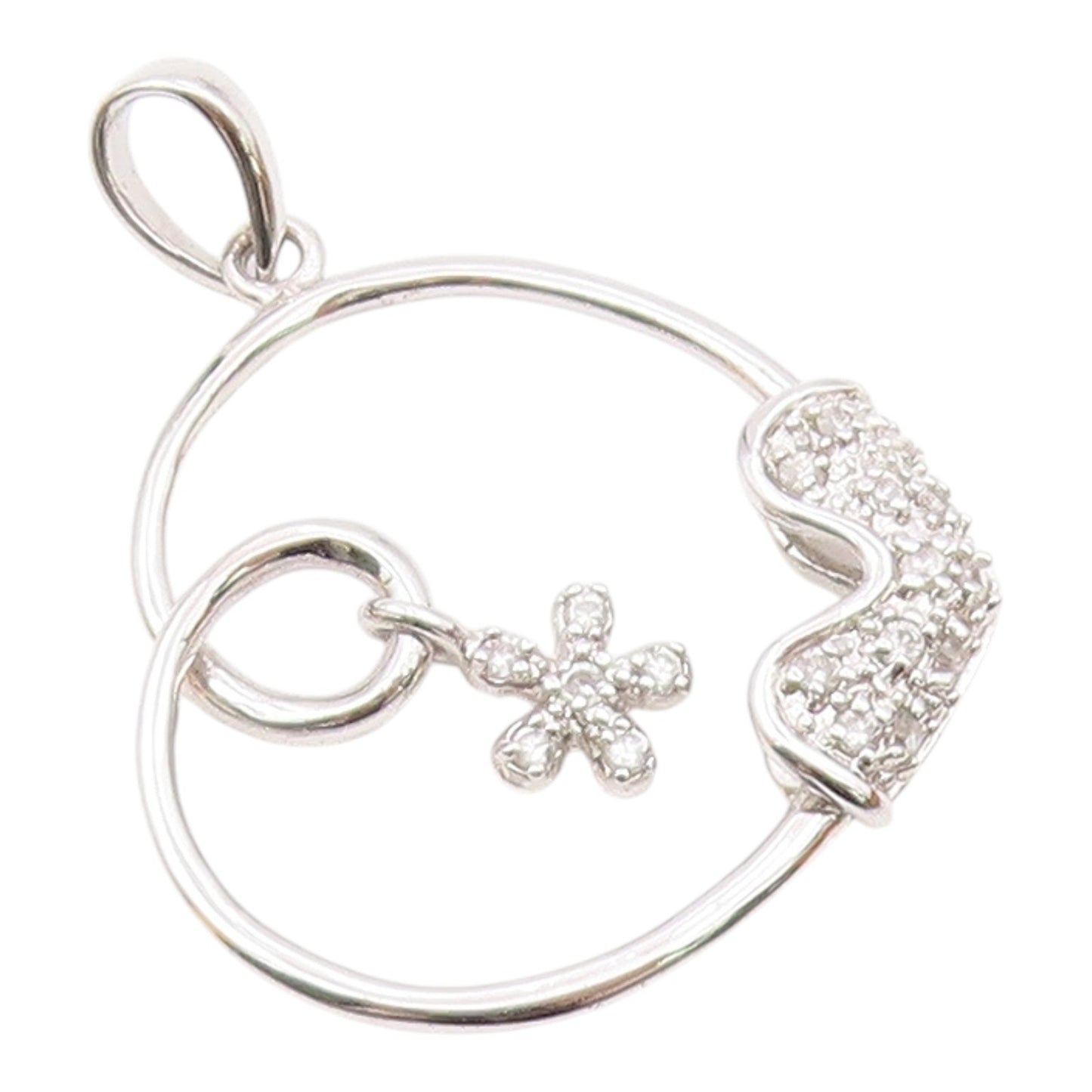 925 Silver  Vintage Twisted Love Heart With Flower Charm Topaz Pendant PT20386