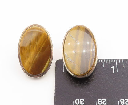 925 Sterling Silver Vintage Earrings PALIU SPAIN Tiger's Eye Clip On  EG14136