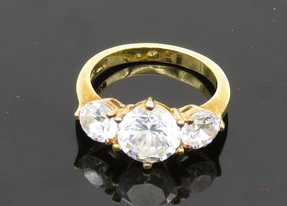925 Silver  Vintage Cubic Zirconia Gold Plated Shiny Band Ring Sz 6  RG20741