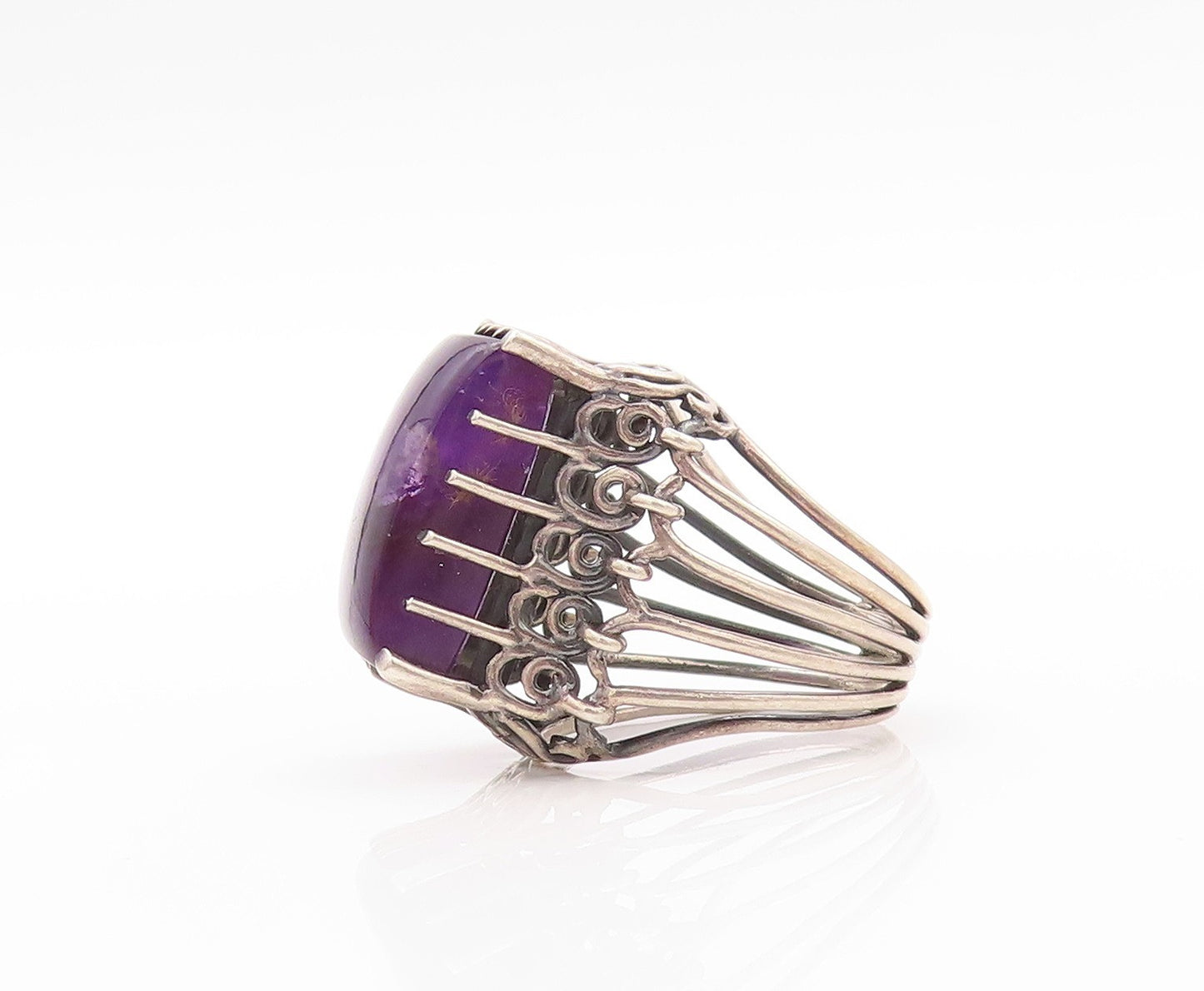 925 Sterling Silver Vintage Ring Wire Work Band Cabochon Amethyst Sz 6.5 RG32577