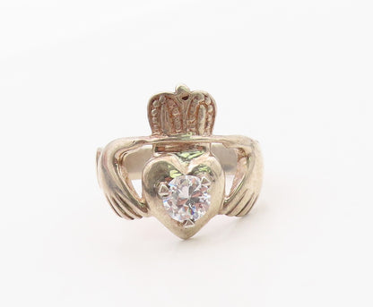 925 Sterling Silver Vintage Ring Classic CZ Claddagh Symbol Band  Sz 11  RG36401