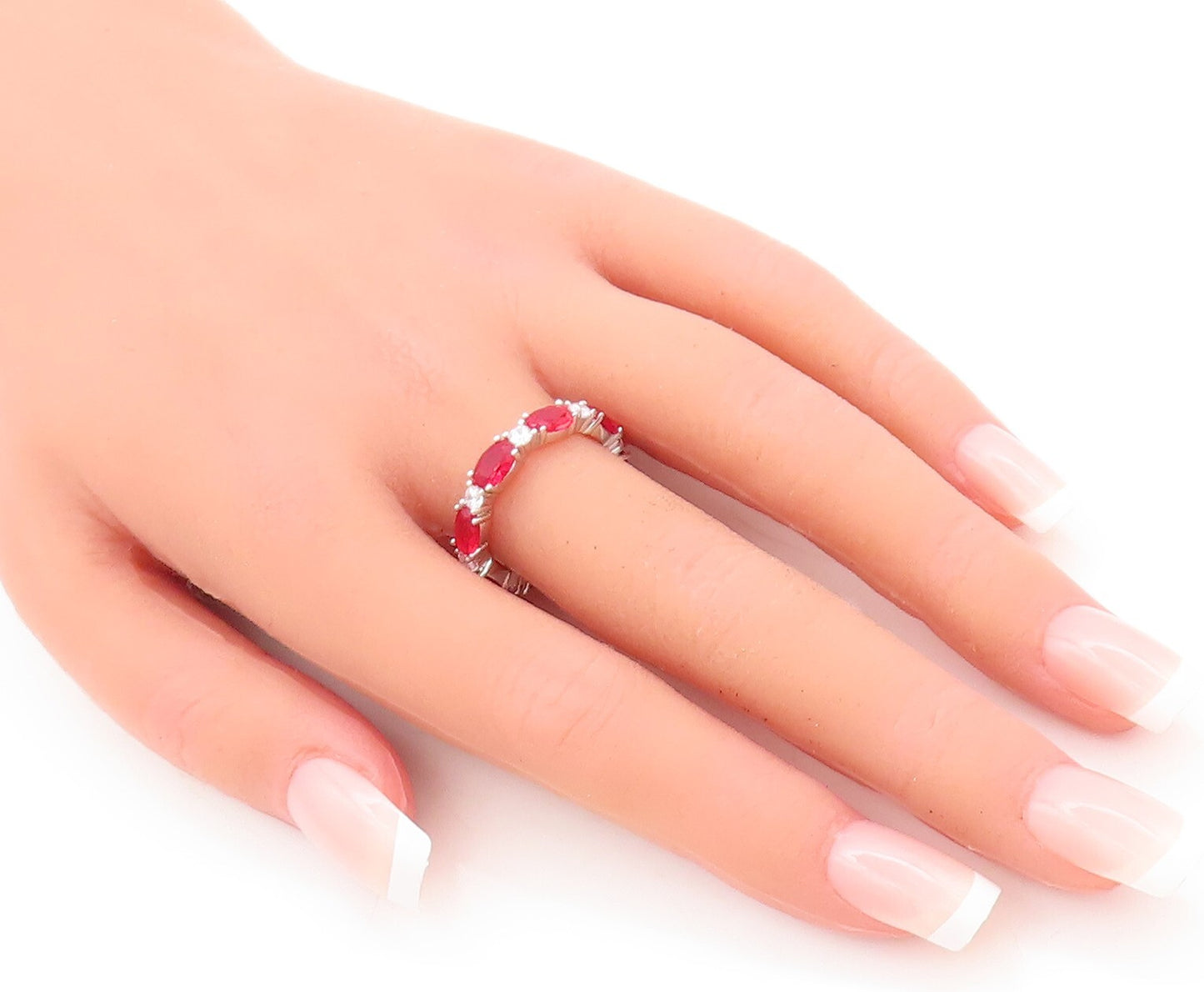 925 Sterling Silver Vintage Ring Oval Cut Red & Round CZ Band  Sz 7  RG29553