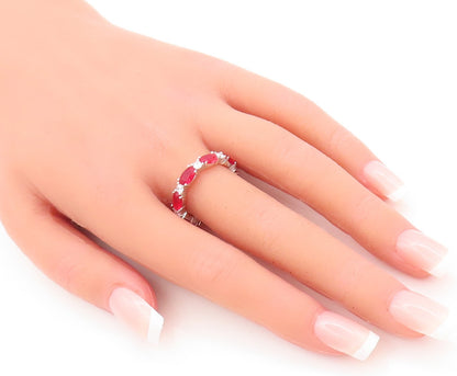 925 Sterling Silver Vintage Ring Oval Cut Red & Round CZ Band  Sz 7  RG29553