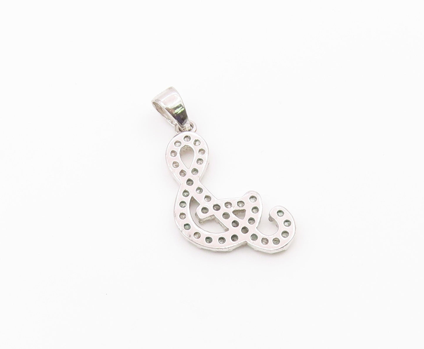 925 Sterling Silver   Vintage Cubic Zirconia Musical Note Pendant  PT20568