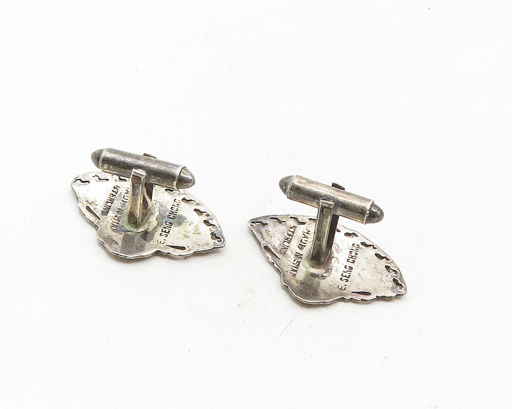 SIAM 925 Sterling Silver  Vintage Niello Dancer Fan Motif Cuff Links  TR1710