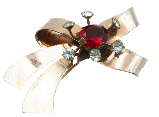 925 Sterling Silver  Vintage Pink & Blue Topaz Ribbon Bow Brooch Pin  BP5454