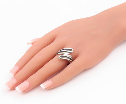 925 Sterling Silver Vintage Ring MEXICO Modernist Bypass Band  Sz 10  RG36536