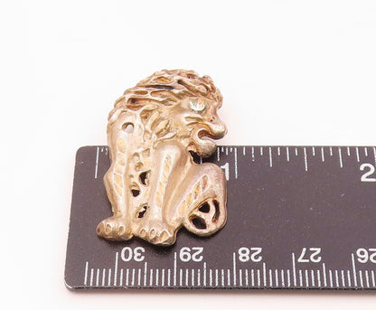 925 Sterling Silver  Vintage Topaz Diamond Cut Sitting Lion Pendant  PT15779