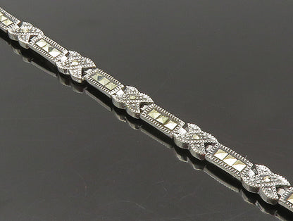 925 Sterling Silver  Marcasite Linked XO Chain Bracelet  BT1063