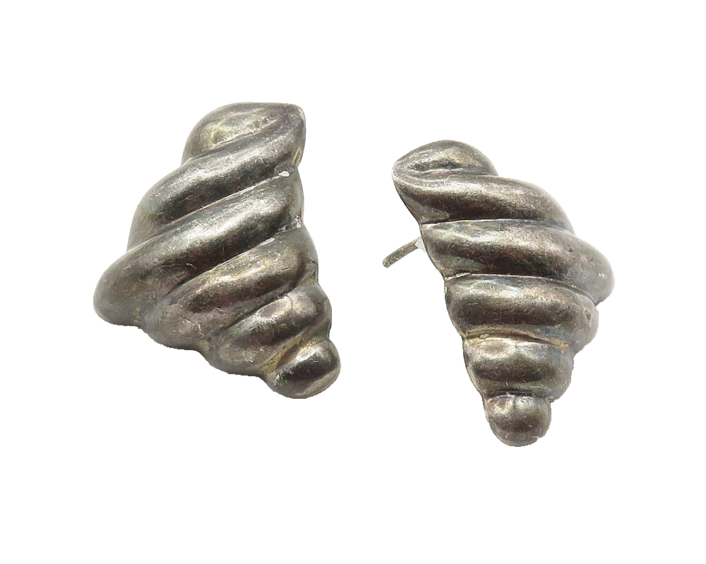 925 Sterling Silver  Vintage Oxidized Hollow Fluted Drop Earrings  EG5917