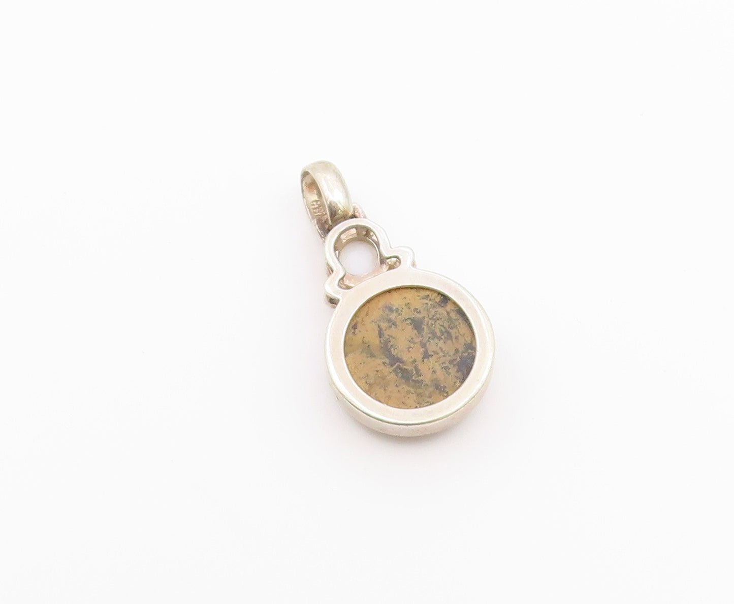 925 Sterling Silver  Vintage Cabochon Jasper & Mother Of Pearl Pendant PT16763