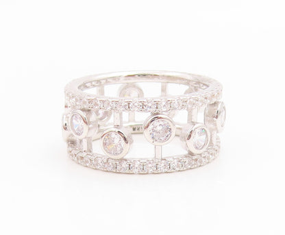 925 Sterling Silver Vintage Ring Topaz Openwork Eternity Band  Sz 7  RG35765