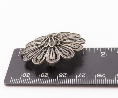 925 Sterling Silver Vintage Brooch Pin ISRAEL Dark Tone Filigree Flower  BP11566