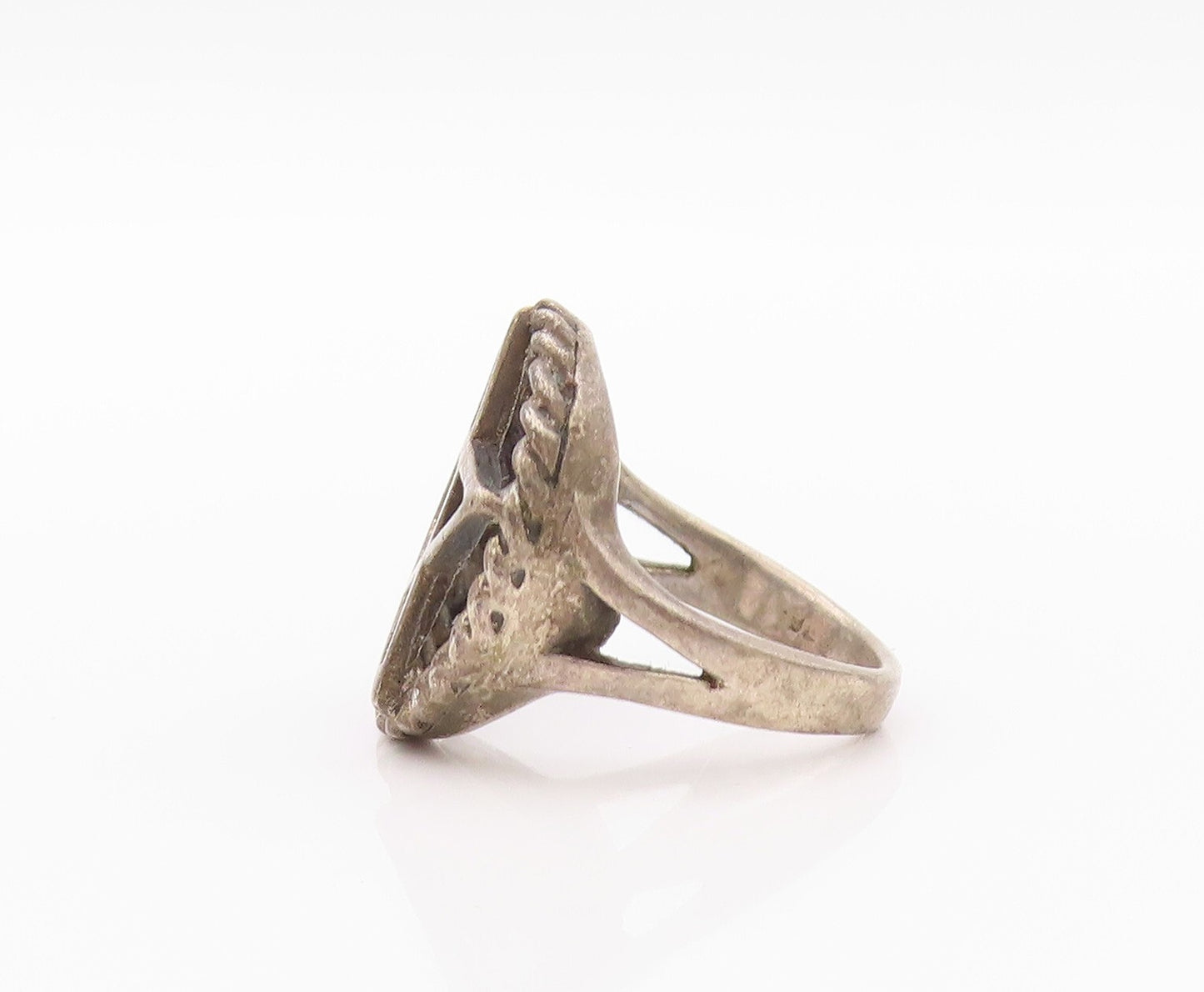 925 Sterling Silver Vintage Ring Dark Tone Masonic Star Cutout  Sz 5.5  RG32194