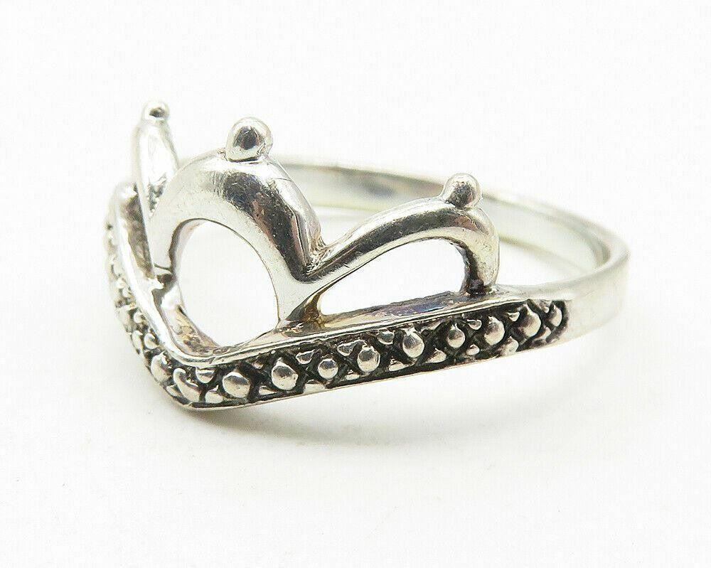 925 Sterling Silver  Vintage Shiny Royal Crown Design Band Ring Sz 9  RG11619