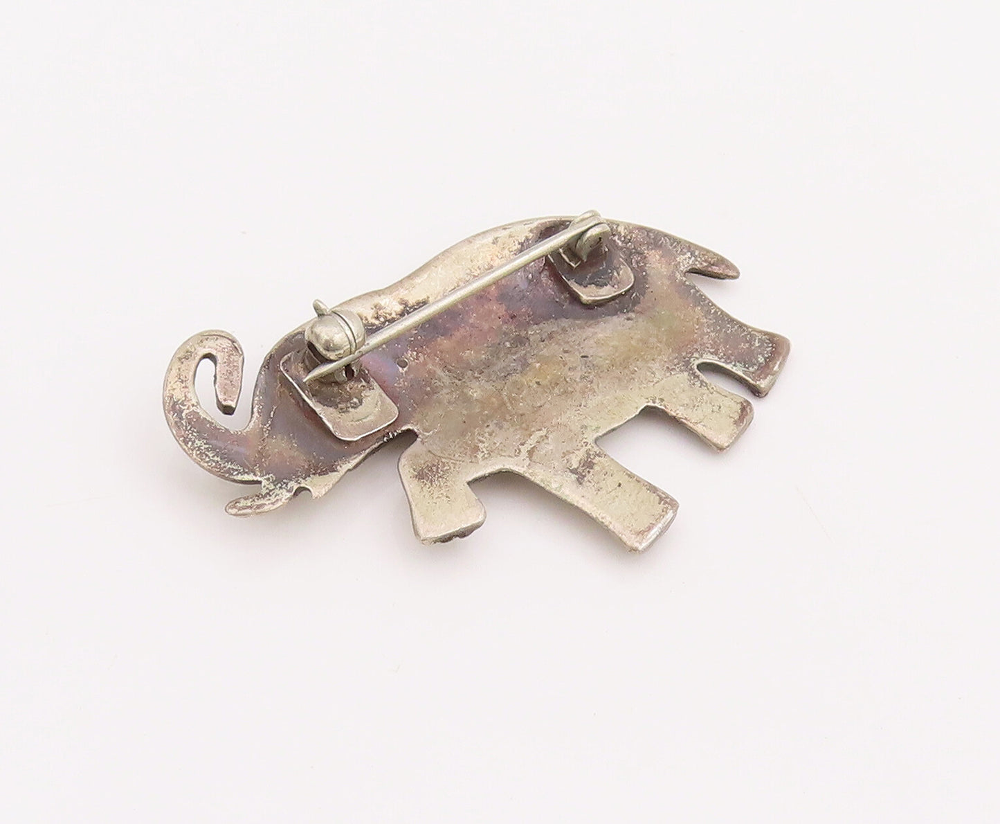 925 Sterling Silver Vintage Brooch Pin Solid Carved Walking Elephant  BP11040