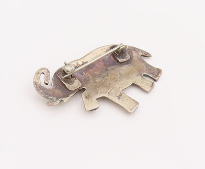 925 Sterling Silver Vintage Brooch Pin Solid Carved Walking Elephant  BP11040