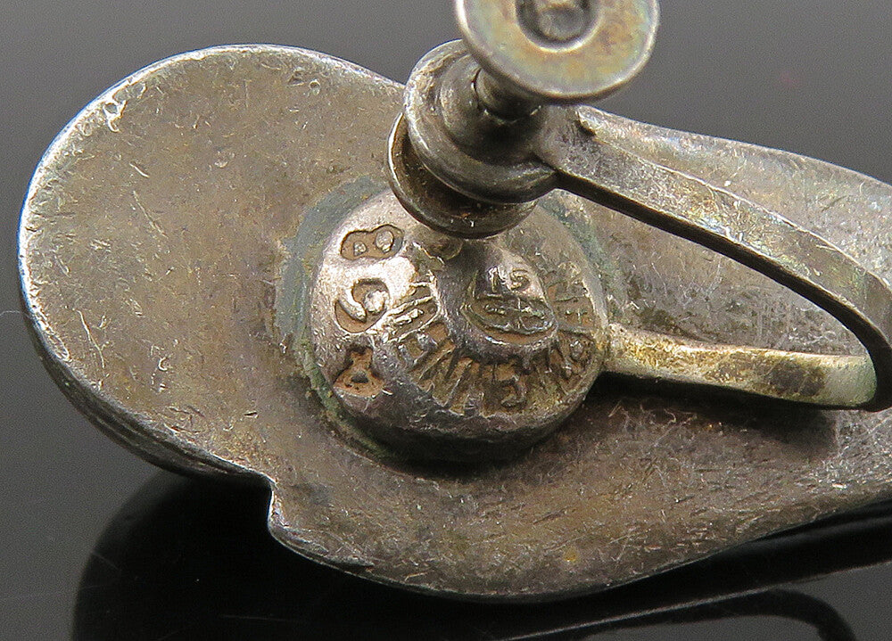 MEXICO 925 Silver  Vintage Oxidized Floral Non Pierce Dangle Earrings  EG10863