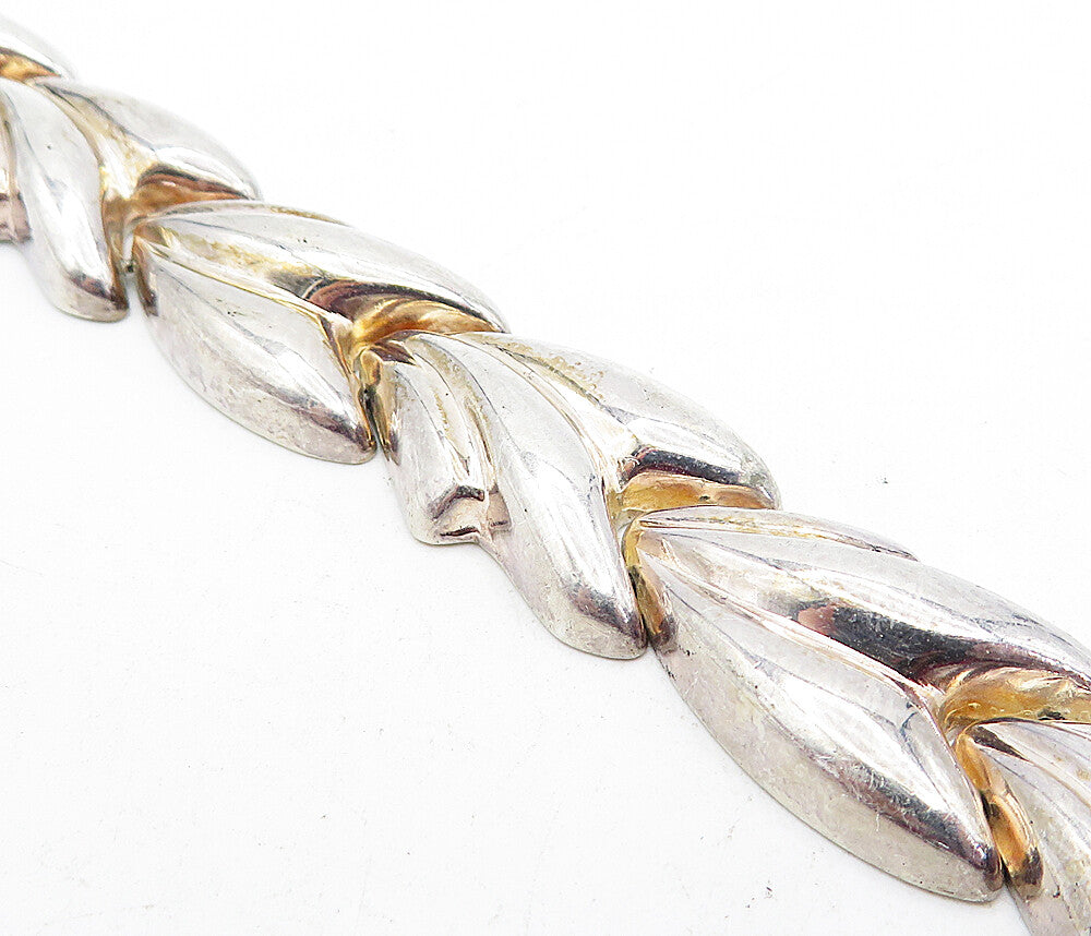 925 Sterling Silver Vintage Shiny Fluted Hinge Link Chain Bracelet BT1848