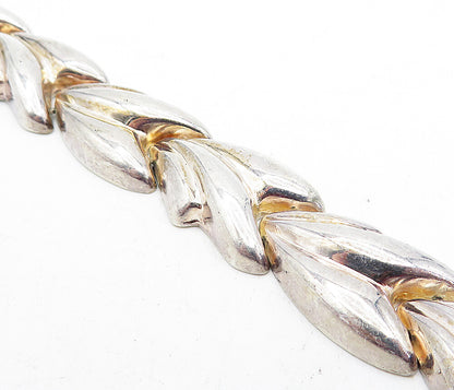 925 Sterling Silver Vintage Shiny Fluted Hinge Link Chain Bracelet BT1848