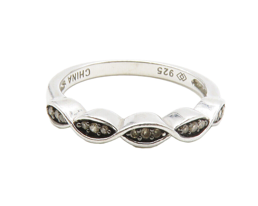 925 Sterling Silver  Genuine Diamonds Infinity Swirl Band Ring Sz 6  RG13395