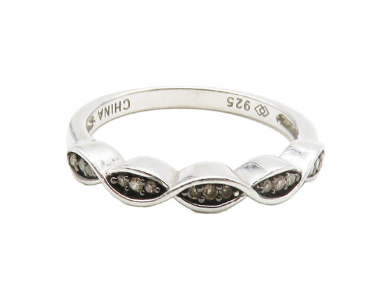 925 Sterling Silver  Genuine Diamonds Infinity Swirl Band Ring Sz 6  RG13395