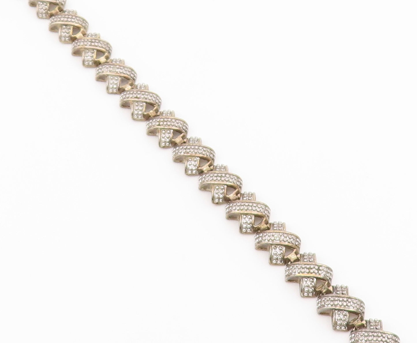925 Sterling Silver  Vintage Topaz Accented X Link Chain Bracelet  BT5168