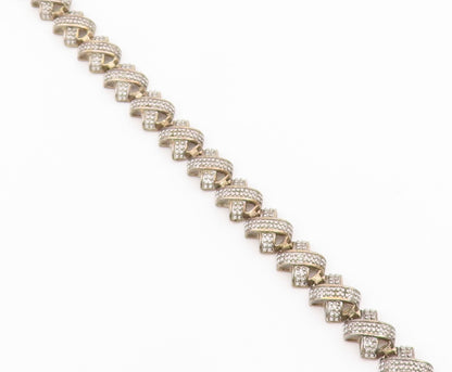 925 Sterling Silver  Vintage Topaz Accented X Link Chain Bracelet  BT5168