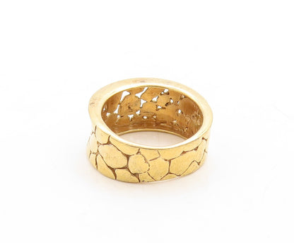 925 Sterling Silver Vintage Ring Gold Plated Pebble Effect Carved  Sz 8  RG31356