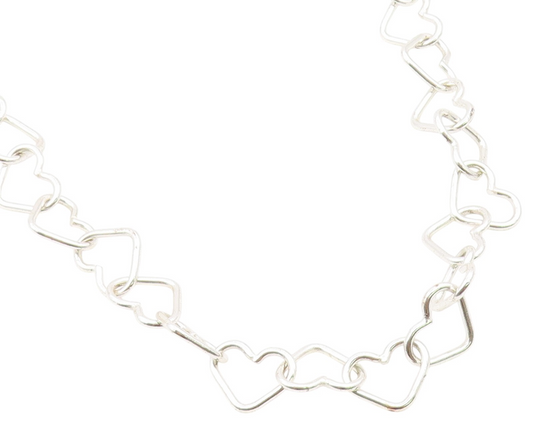 925 Sterling Silver Vintage Necklace Interlocking Open Love Heart Chain  NE4939