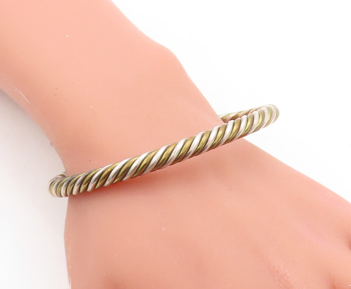 MEXICO 925 Sterling Silver  Vintage Two Tone Twist Dome Cuff Bracelet  BT1603
