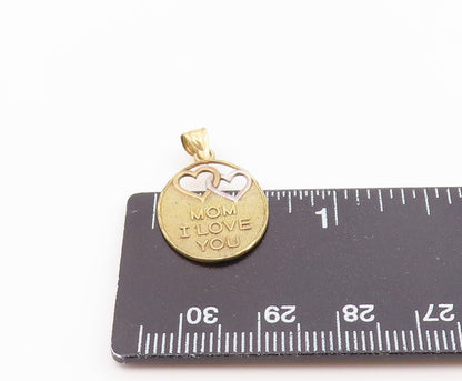 925 Sterling Silver  Vintage Mom I Love You Two Tone Hearts Pendant  PT16307