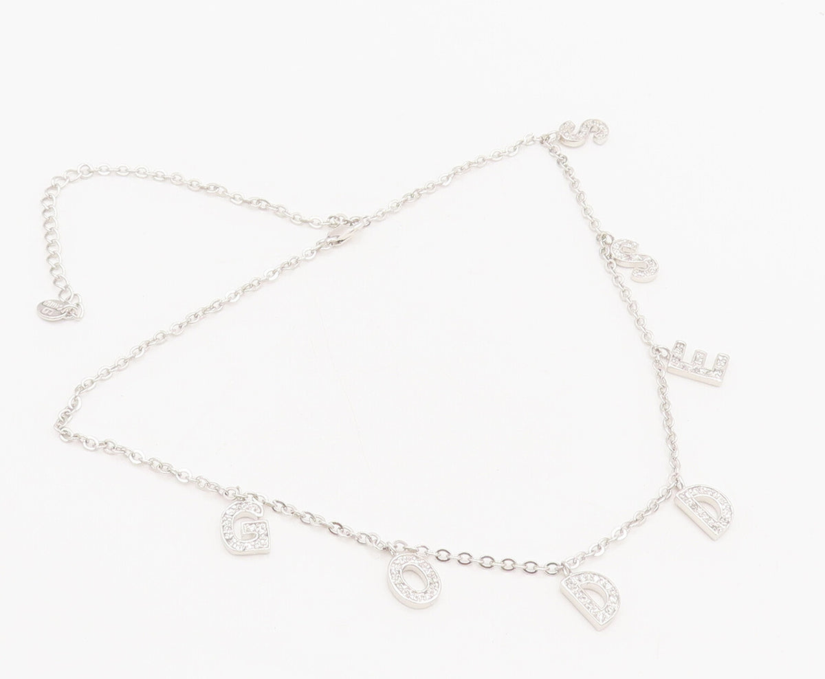 925 Sterling Silver  Vintage Dangling Letters Goddess CZ Necklace  NE4037