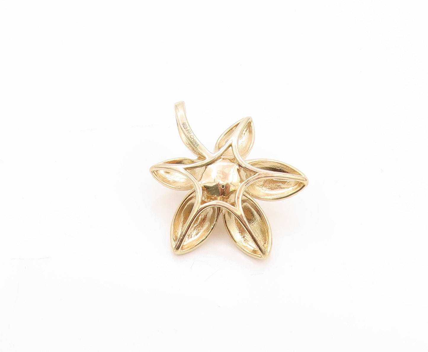 925 Sterling Silver Vintage Pendant Gold Plated Diamonds & Pearl Flower  PT24089
