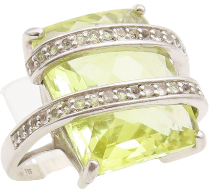 925 Sterling Silver Vintage Ring Lemon Quartz With CZ Wrap Band  Sz 8.5  RG36732