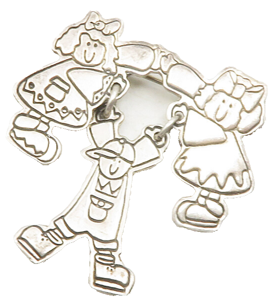 EFS MEXICO 925 Sterling Silver  Vintage Little Children Brooch Pin  BP4638
