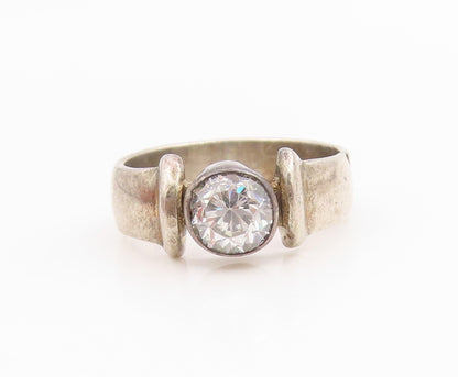 925 Sterling Silver Vintage Ring Round Cut CZ Solid Solitaire Band Sz 7 RG35638