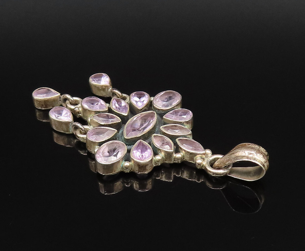 925 Sterling Silver  Vintage Multi Pear Shaped Gemstone Dangle Pendant  PT21765