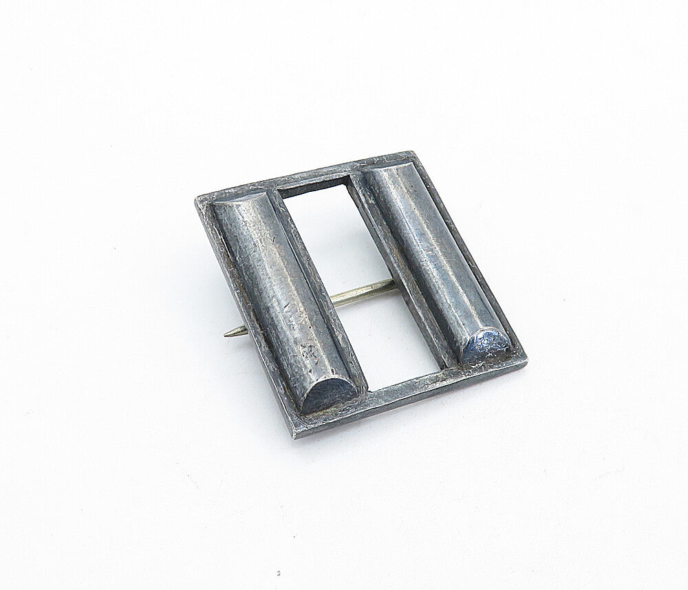 925 Sterling Silver  Vintage Oxidized Square Domed Design Brooch Pin  BP2220