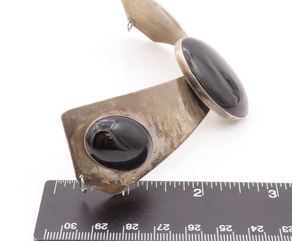925 Sterling Silver Vintage Pendant Dark Tone Large Oval Cabochon Onyx  PT23984