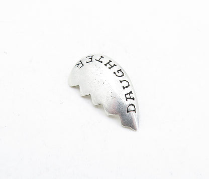 925 Sterling Silver  Vintage Daughter Etched Half Love Heart Pendant  PT3933