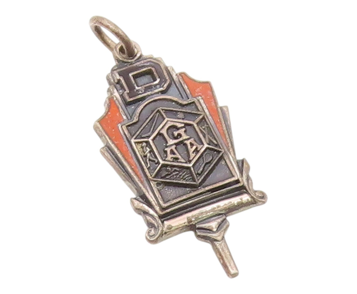 925 Sterling Silver  Vintage Antique Enamel GAA D Initial Pendant  PT17374