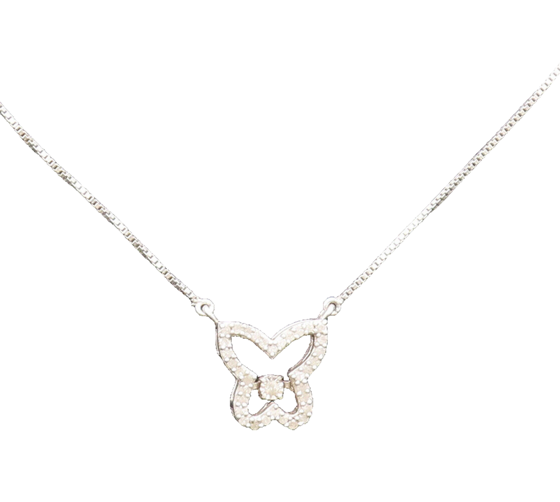 925 Silver  Vintage Dainty Genuine Diamonds Butterfly Cutout Necklace  NE3997