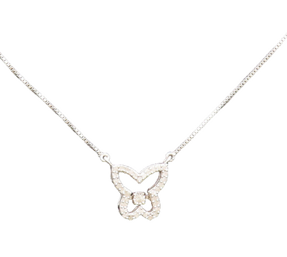 925 Silver  Vintage Dainty Genuine Diamonds Butterfly Cutout Necklace  NE3997