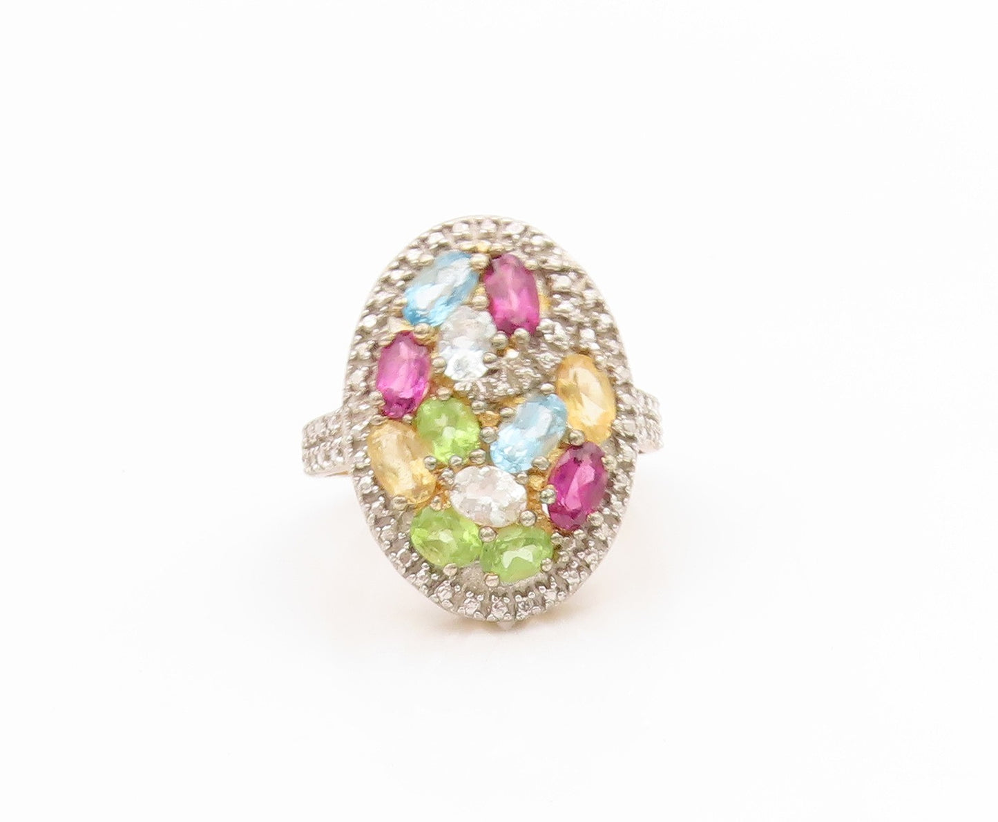925 Sterling Silver Vintage Ring Gold Plated Multi Gemstone Cluster Sz 6 RG34596